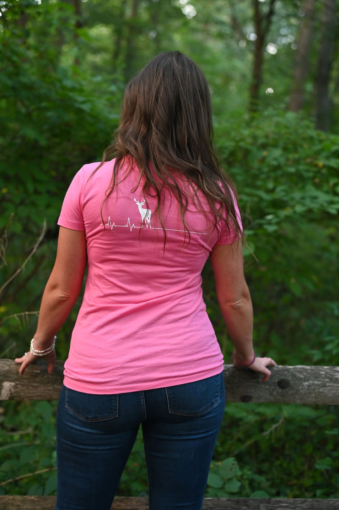 Women's Pink Flatline Whitetail V-Neck Shirt - WhiteTail Forensics