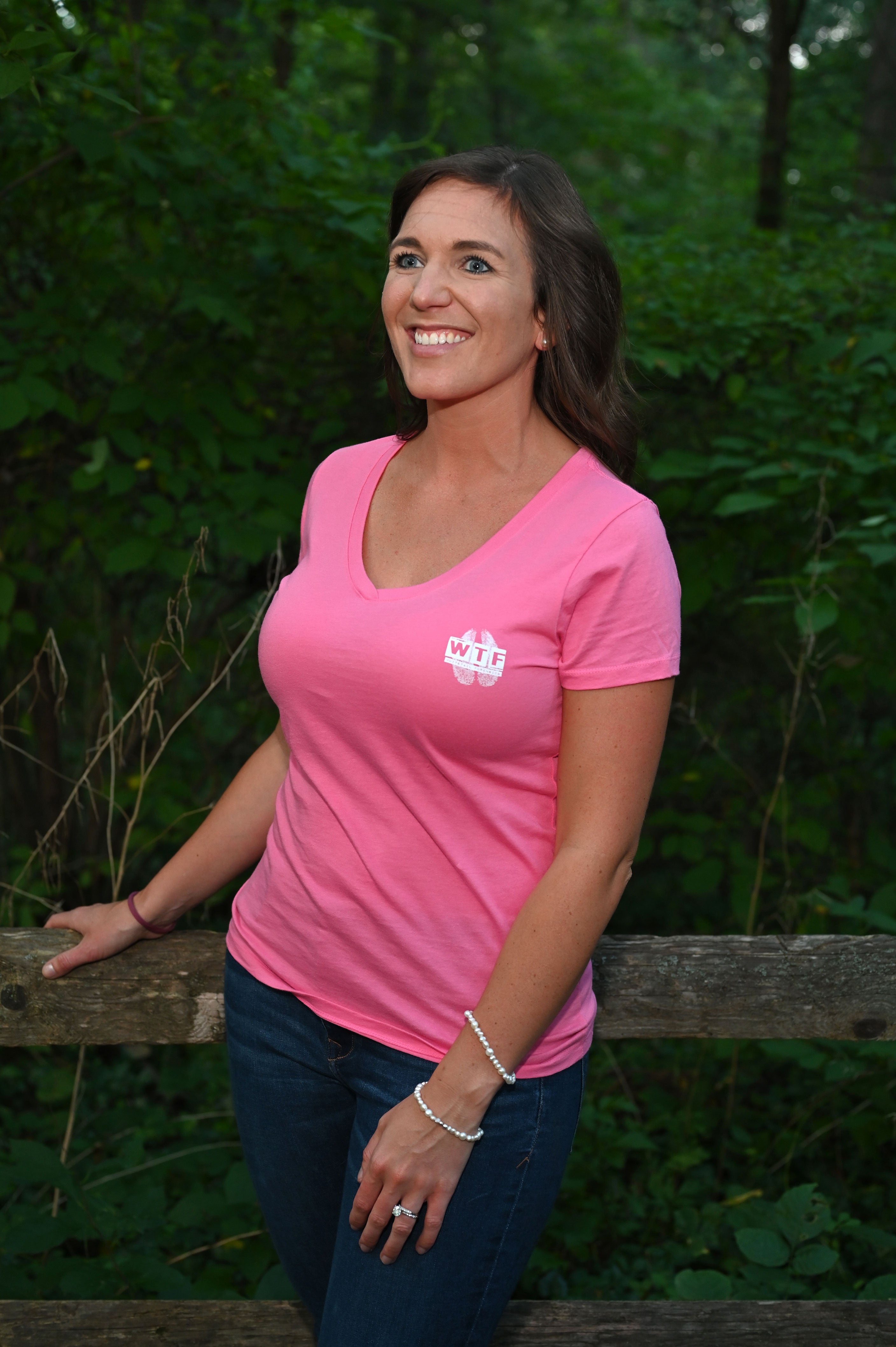 Women's Pink Flatline Whitetail V-Neck Shirt - WhiteTail Forensics