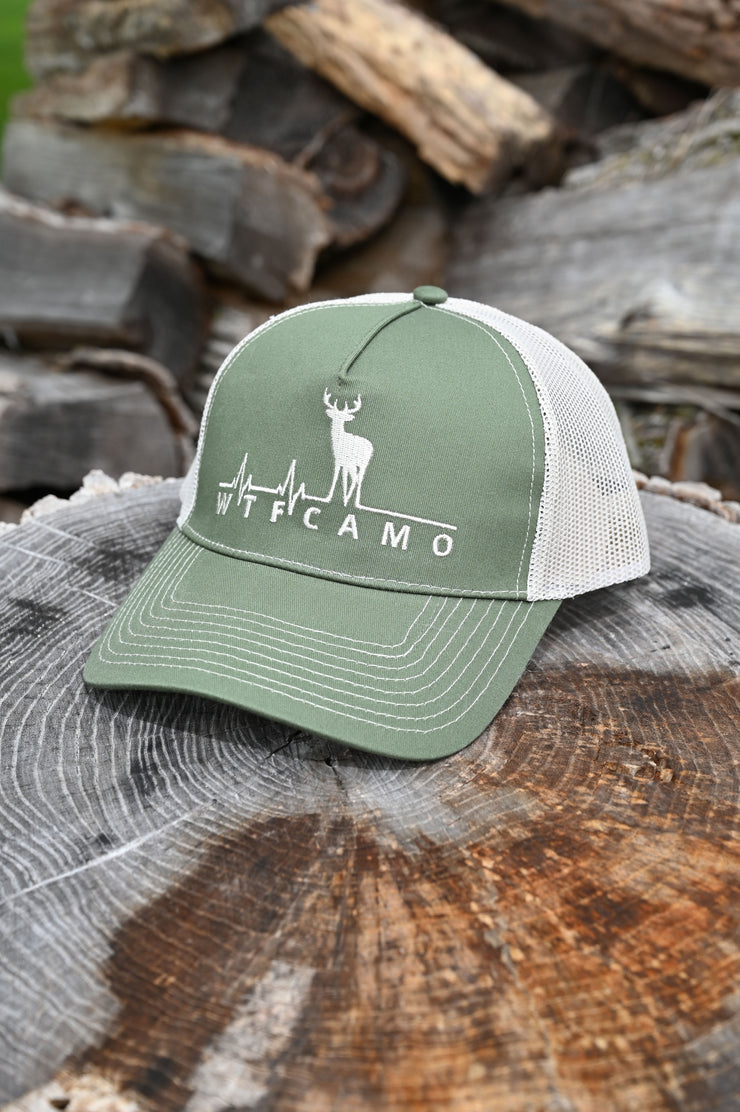 WTFCAMO® Embroidered Flatline Deer Green Cap - Plastic Mesh - WhiteTail Forensics